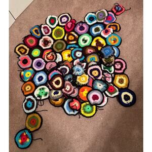 Hand Crochet Granny Afghan Throw Retro Vintage Unfinished